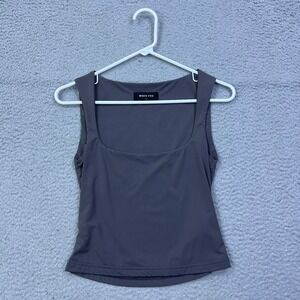 White Fox Fell in Love Top Charcoal‎ Small Square Neck Lined Stretch Nylon Tank